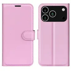 iPhone 17 Pro Fodral Litchi Läder Ljus Rosa