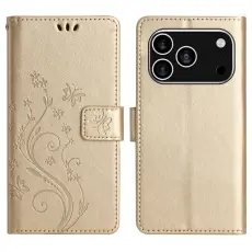 iPhone 17 Pro Fodral Med Blommigt Tryck Guld