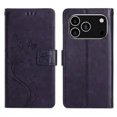 iPhone 17 Pro Fodral Med Blommigt Tryck M&ouml;rk Lila