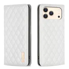 BINFEN iPhone 17 Pro Fodral Flip Diamond L&auml;der Vit