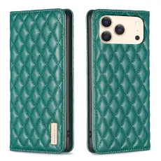 BINFEN iPhone 17 Pro Fodral Flip Diamond Läder Grön