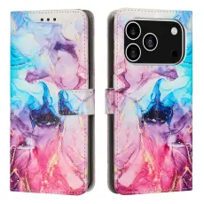 iPhone 17 Pro Fodral L&auml;der Marmor Rosa / Lila