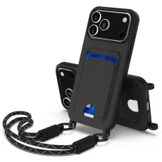 iPhone 17 Pro Skal Med Kortfack & Mobilsnöre Silikon Svart