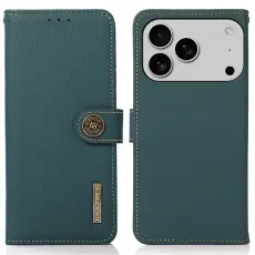 KHAZNEH iPhone 17 Pro Max Fodral RFID &Auml;kta L&auml;der Gr&ouml;n