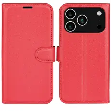 iPhone 17 Pro Max Fodral Litchi L&auml;der R&ouml;d