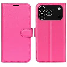 iPhone 17 Pro Max Fodral Litchi Läder Rosa