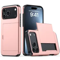 iPhone 17 Pro Max Skal Hybrid Med Kortfack Ros&eacute;guld