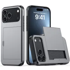 iPhone 17 Pro Max Skal Hybrid Med Kortfack Grå