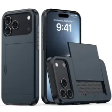 iPhone 17 Pro Max Skal Hybrid Med Kortfack M&ouml;rk Bl&aring;