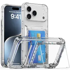 iPhone 17 Pro Max Skal Kickstand Med Kortfack Transparent