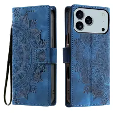 iPhone 17 Pro Max Fodral Mandala Läder Blå