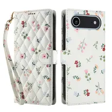 iPhone Air Fodral Rhombus Läder Blommor Vit