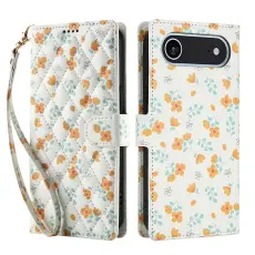 iPhone Air Fodral Rhombus Läder Blommor Vit