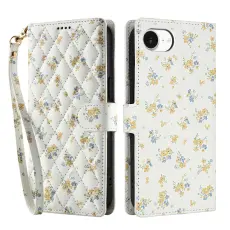 iPhone 16e Fodral Rhombus Läder Blommor Vit