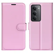 Xiaomi Redmi 15 Fodral Litchi L&auml;der Ljus Rosa