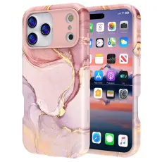 iPhone 17 Pro Skal Hybrid Med Marmor Tryck Rosa