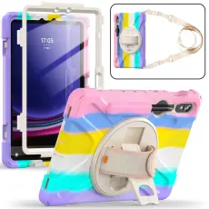 Galaxy Tab S10 Lite/S10 FE/S9 FE/S9/S8/S7 Skal 360° Hybrid Rainbow