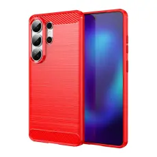 Samsung Galaxy S26 Ultra Skal Borstad St&aring;l Textur R&ouml;d