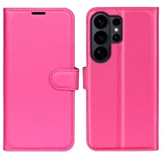Samsung Galaxy S26 Ultra Fodral Litchi L&auml;der Rosa
