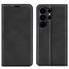 Samsung Galaxy S26 Ultra Fodral Flip Skin Touch L&auml;der Svart