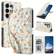 Samsung Galaxy S26 Ultra Fodral Rhombus L&auml;der Blommor Vit