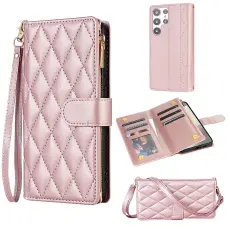 Samsung Galaxy S26 Ultra Fodral Rhombus L&auml;der Ros&eacute;guld