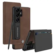 GKK Samsung Galaxy S26 Ultra Fodral Kickstand L&auml;der Brun