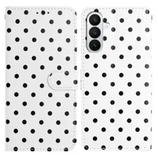 Samsung Galaxy S26 Plus Fodral Polka Dot L&auml;der Vit/Svart