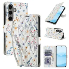 Samsung Galaxy S26 Fodral Rhombus L&auml;der Blommor Vit