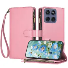 Motorola Edge 70 Fodral Multifunktionellt L&auml;der Rosa