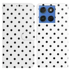 Motorola Edge 70 Fodral Polka Dot L&auml;der Vit / Svart