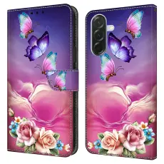 Samsung Galaxy A37 5G Fodral L&auml;der Blommor / Fj&auml;rilar
