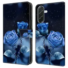 Samsung Galaxy A37 5G Fodral L&auml;der Bl&aring; Rosor