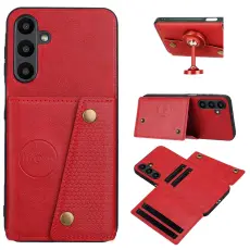 Samsung Galaxy A37 5G Skal L&auml;der Med Kortfack Och Magnet R&ouml;d
