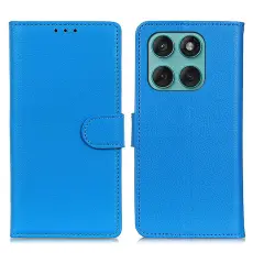 Motorola Edge 60 / 60 Fusion Fodral Litchi L&auml;der Bl&aring;