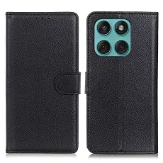 Motorola Edge 60 / 60 Fusion Fodral Litchi L&auml;der Svart