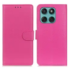 Motorola Edge 60 / 60 Fusion Fodral Litchi L&auml;der Rosa