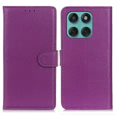 Motorola Edge 60 / 60 Fusion Fodral Litchi L&auml;der Lila