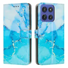 Motorola Edge 60 / 60 Fusion Fodral L&auml;der Marmor Bl&aring; / Gr&ouml;n