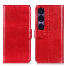 Sony Xperia 1 VII Fodral Crazy Horse L&auml;der R&ouml;d