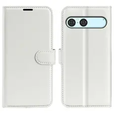 Sony Xperia 10 VII Fodral Litchi L&auml;der Vit