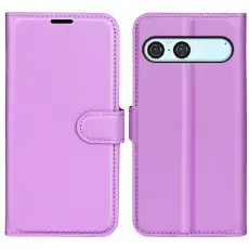 Sony Xperia 10 VII Fodral Litchi L&auml;der Lila