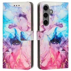 Samsung Galaxy A26/A17/A16 Fodral L&auml;der Marmor Rosa / Lila