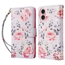 iPhone 17 Fodral RFID L&auml;der Rosa Blommor