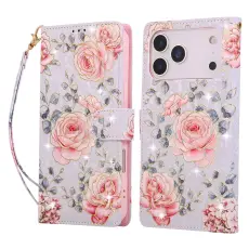 iPhone 17 Pro Fodral RFID L&auml;der Rosa Blommor