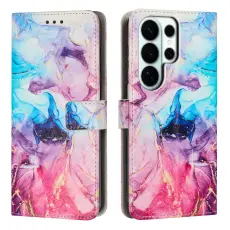 Samsung Galaxy S26 Ultra Fodral L&auml;der Marmor Rosa / Lila
