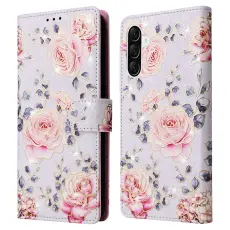 Samsung Galaxy A57 5G Fodral RFID L&auml;der Rosa Blommor
