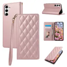 Samsung Galaxy A57 5G Fodral RFID Rhombus L&auml;der Ros&eacute;guld