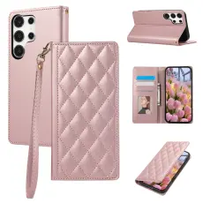 Samsung Galaxy S26 Ultra Fodral RFID Rhombus L&auml;der Ros&eacute;guld
