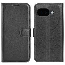 Google Pixel 10a Fodral Litchi L&auml;der Svart